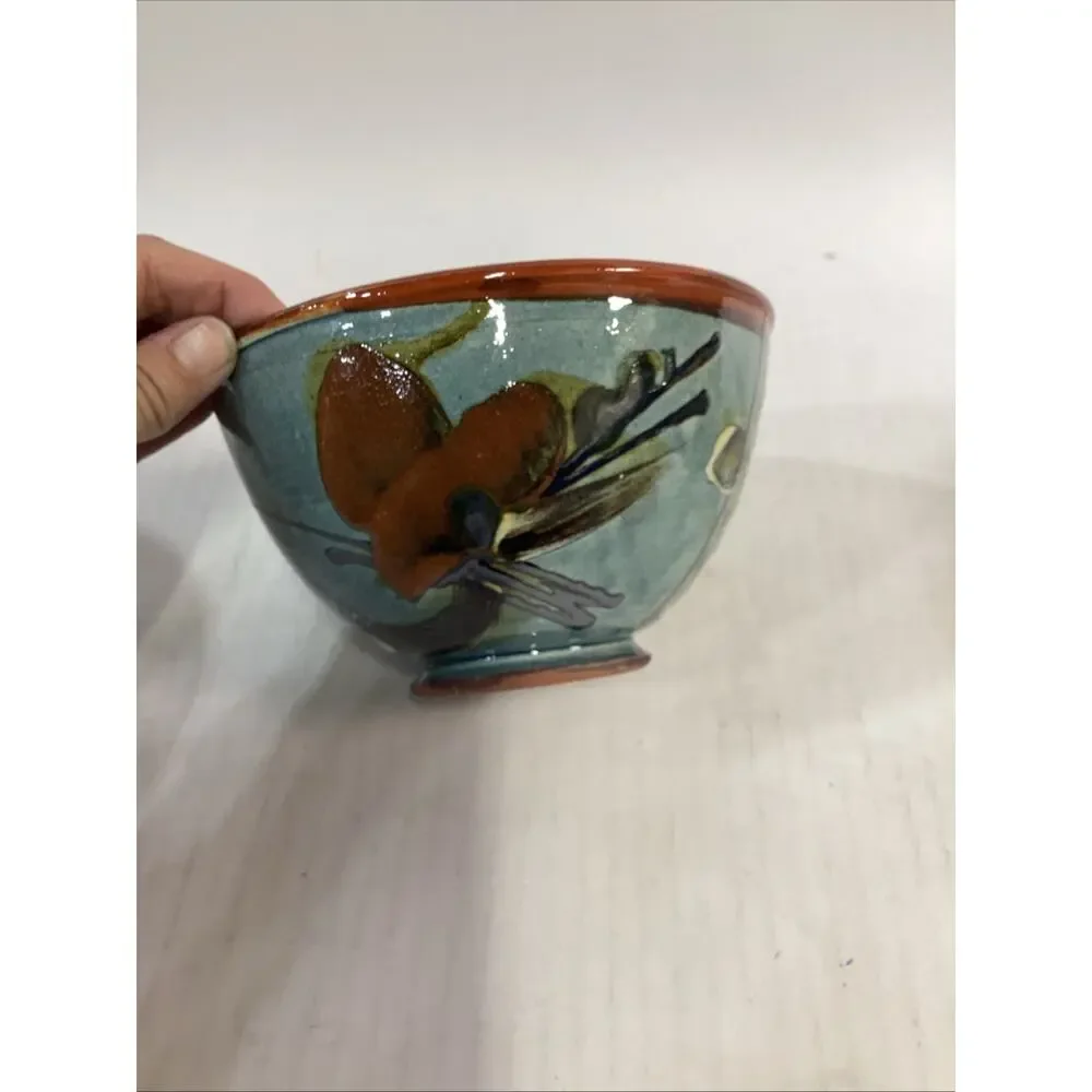 Lot Of 3 Hand Painted Glazed Pottery Bowls - 3.75”Hx6.5”D